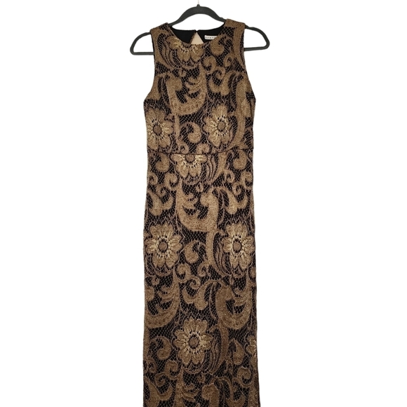 Alice & Olivia Roxie Bronze Black Lace Diamond Back Cut out Gown Event Dress - Picture 7 of 16